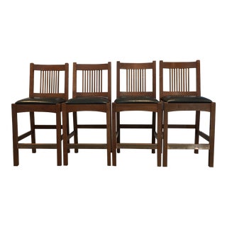 Stickley Mission Collection Cherry Counter Stool Spindle Stool - Set of 4 For Sale