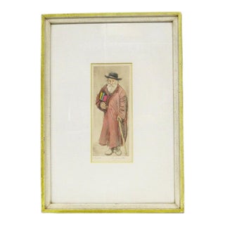 Mid-Century Modern Scholar Hand-Colored Signed Etching by Quintana Limited Edition 24/100 For Sale