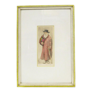 Mid-Century Modern Scholar Hand-Colored Signed Etching by Quintana Limited Edition 24/100
