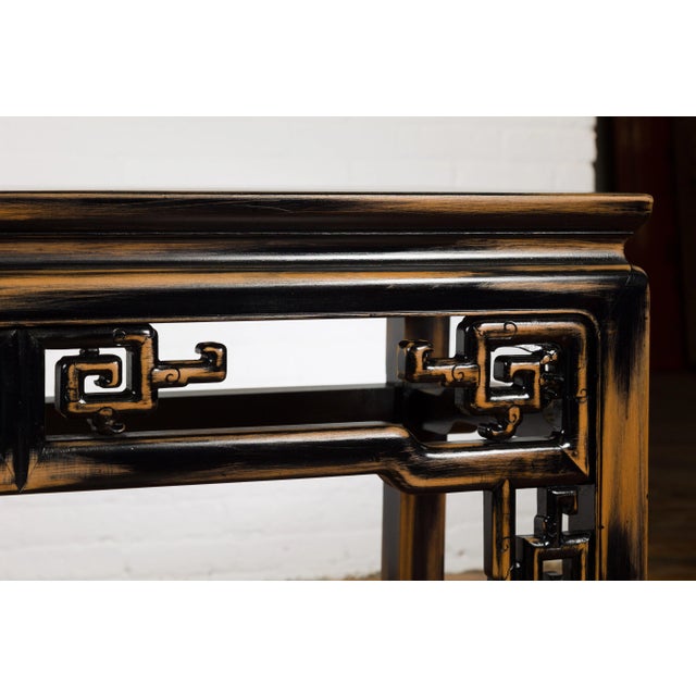 Vintage Chinese Black & Brown Low Console Table For Sale - Image 10 of 12