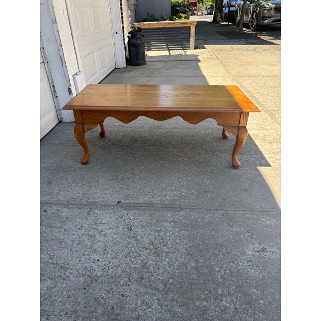 Vintage Oak Queen Anne Style Coffee Table | Colonial Style Cocktail Table For Sale - Image 11 of 11