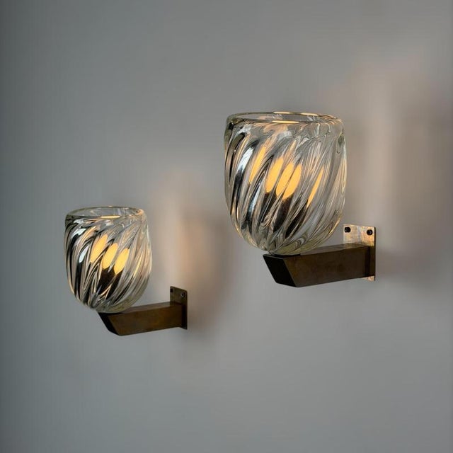 Venini Mezzo Diamante Murano Glass Sconces attributed to Carlo Scarpa for Venini, 1940s, Set of 2 For Sale - Image 4 of 18