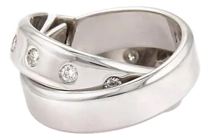 Hermes Diamond 18k White Gold Interlock Double Band Ring, Size 5