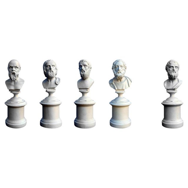 Sculpture Materials Small Busts of Philosophers, Poets and Orators, 20th Century, Plaster, Set of 5 For Sale - Image 7 of 7