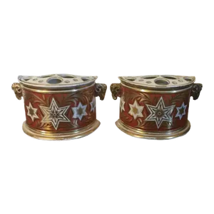 1810 Antique English George III Derby Porcelain Bough Pot Vases and Covers in Red - A Pair
