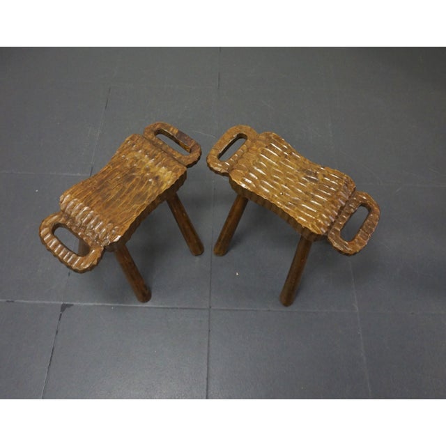 Wood Vintage Rustic Stools, 1950s, Set of 2 For Sale - Image 7 of 8