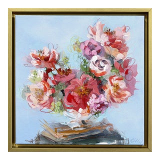 Flower Study - Framed Abstract Colorful Still Life Mixed Media Art on Canvas Original Artwork by Kellie Newsome For Sale
