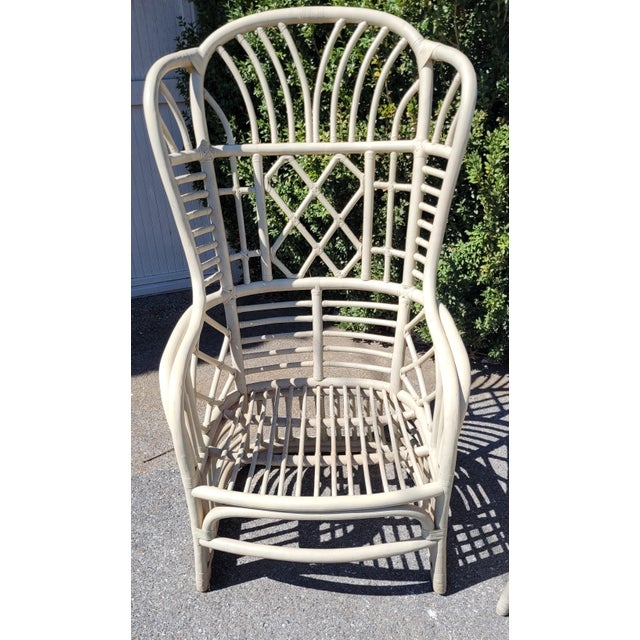 Mid-Century Modern 1970s Pair of Attributed Ficks Reed Rattan Wingback Chairs For Sale - Image 3 of 12