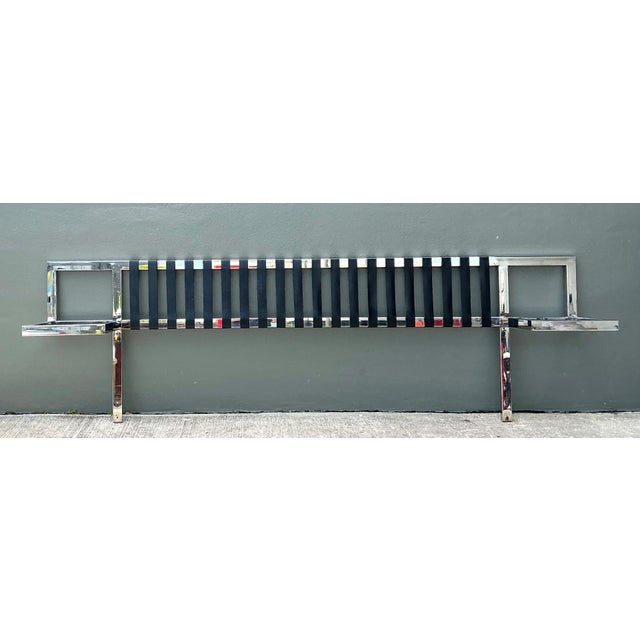 Vintage Chrome and Leather King Headboard After Mies Van Der Rohe For Sale - Image 11 of 15