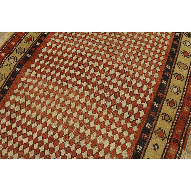 Late 19th Century 1880s Red Checkerboard W. Antique Persian Kurdish Rug 3'9"x6'10" Handknotted Wool Carpet For Sale - Image 5 of 6
