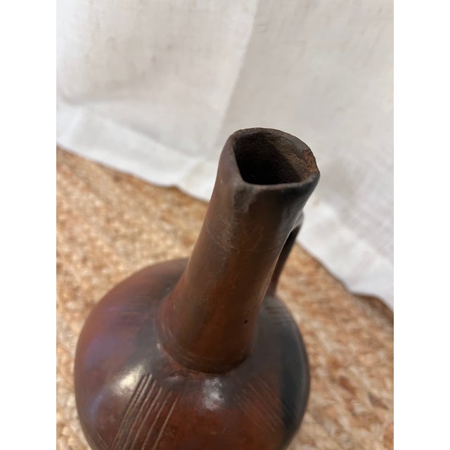 Brown Antique African Ethiopian Terracotta Jebena Jar Container For Sale - Image 8 of 15