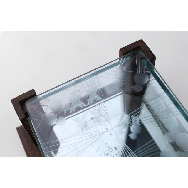 Brown Art Deco Jewelry Box in Facet Cut Glass and Oak, 1930s For Sale - Image 8 of 11