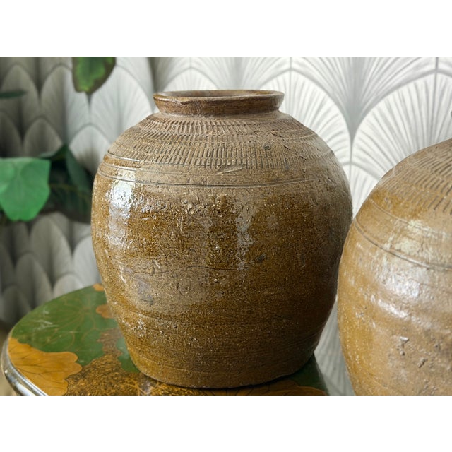 Ceramic Antique Chinese Terracotta Ceramic Pickling Jar Flower Pot Planter Vases - Set of 3 For Sale - Image 7 of 9