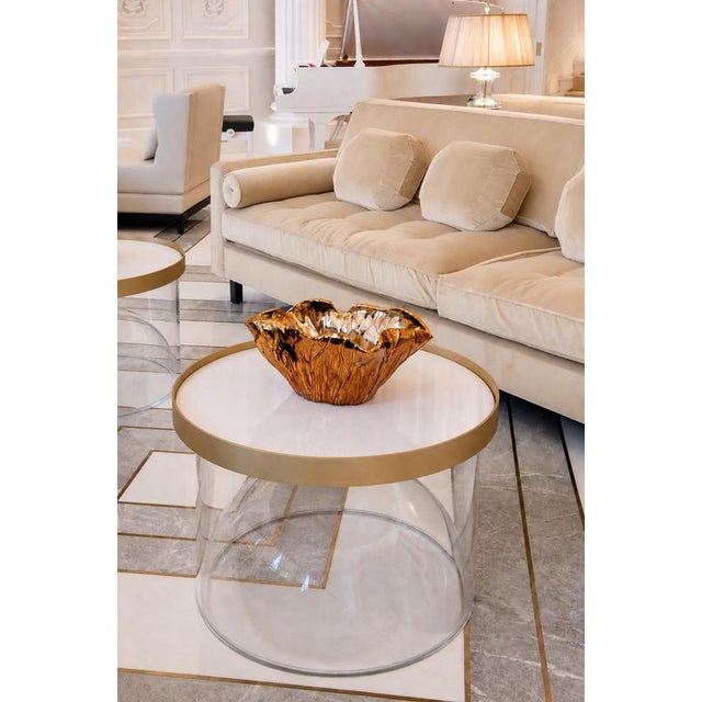 Cup Low Table in Polycarbonate with Marble and Brass by Christophe Perichon For Sale - Image 6 of 9