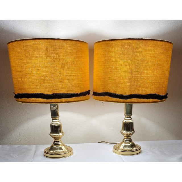 Goldenrod Vintage Table Lamps with Brass Base and Fabric Shade from Lamplove, 1980s, Set of 2 For Sale - Image 8 of 8