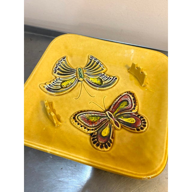 1960s Yellow Ceramic Butterfly Ashtray For Sale - Image 4 of 4