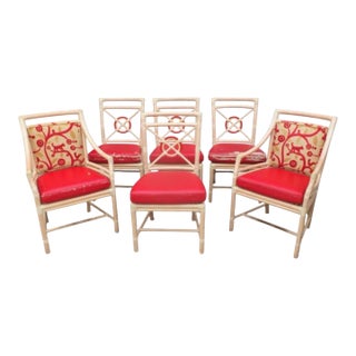 Set of Six McGuire Bamboo Target Back Dining Chairs For Sale