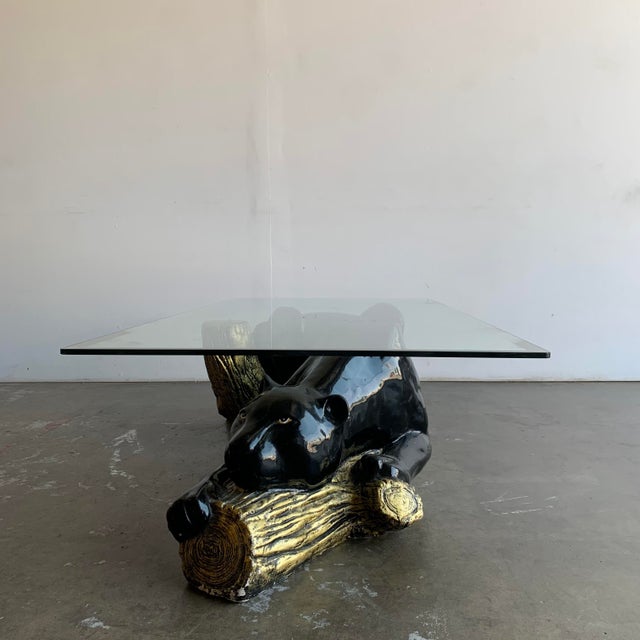 Vintage Glass Top Ceramic Panther Coffee Table Chairish