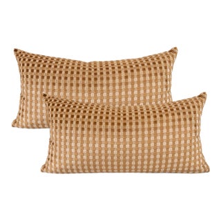 Pair of Gold Checkmate Velvet Lumbar Pillows For Sale
