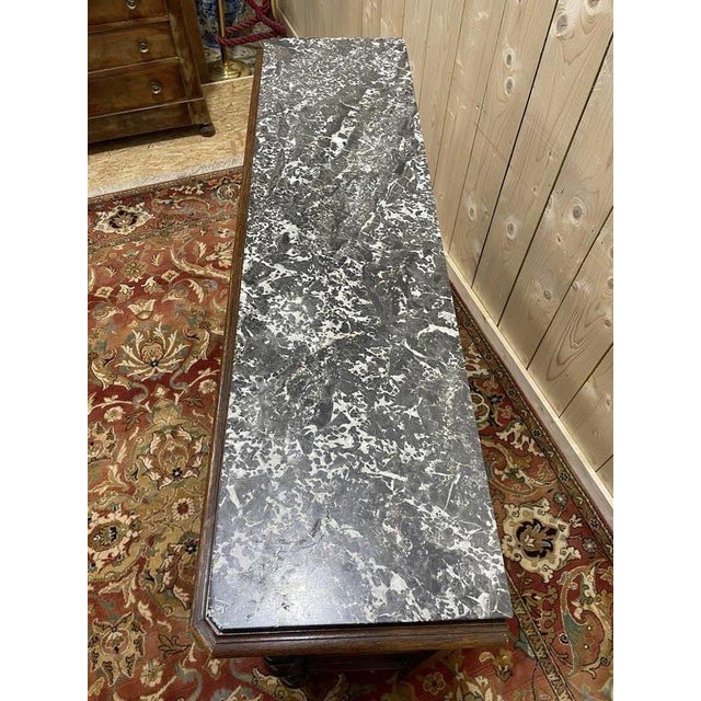 Napoleon III Oak Console Table with Grey Veined Marble For Sale - Image 5 of 8
