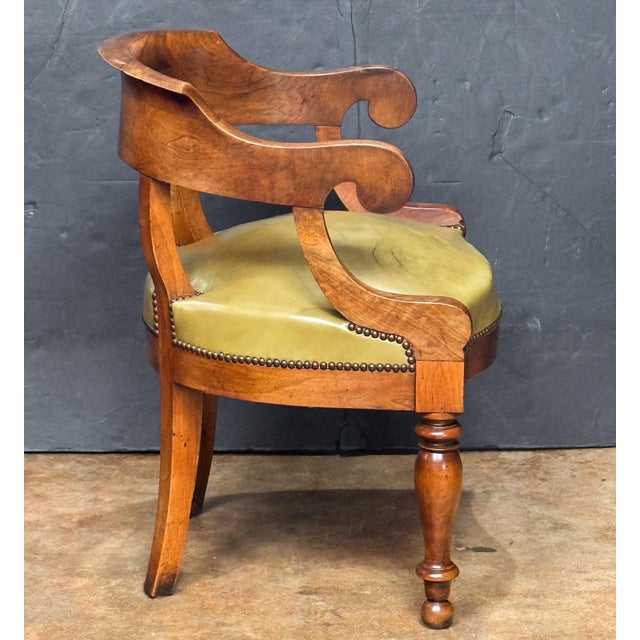 Brown Louis Philippe Desk Armchair or Fauteuil De Bureau of Leather and Turned Walnut For Sale - Image 8 of 15