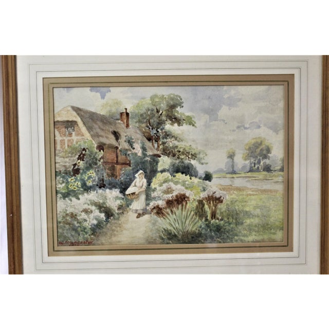 English Antique W. Muncaster English Country Scene Watercolor, Framed and Signed For Sale - Image 3 of 7