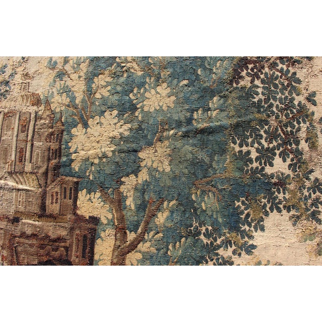 Antique 17th Century Scenic Tapestry Surrounded by Floral Border For Sale - Image 13 of 16