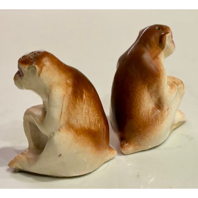 Mid 20th Century Japanese Trompe-L’Oeil Japanese Porcelain Monkey Salt and Pepper Shakers - a Pair For Sale - Image 9 of 12