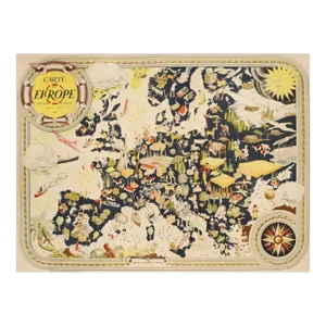 1946 Original French Travel Poster - Carte D'Europe, Edition Jacques Petit (Illustrated Map)