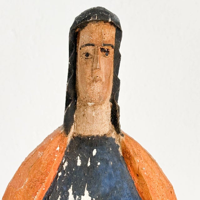 Rustic Early 20th Century Wood Saint Figurine, Antique Wood Carved Saint Figurine For Sale - Image 3 of 12