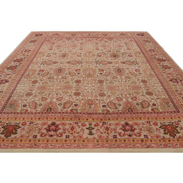 Traditional Antique Arts & Crafts Rug in Beige With Pink Floral Patterns, From Rug & Kilim For Sale - Image 3 of 7