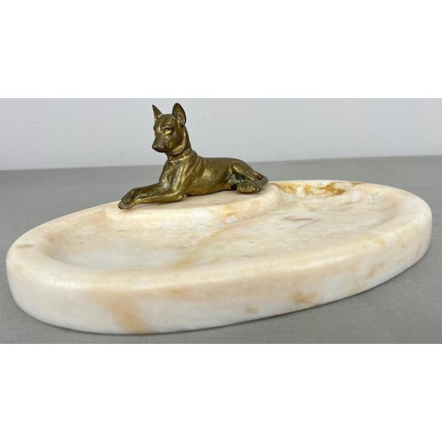 Cream Antique French Marble and Brass Dog Display Tray For Sale - Image 8 of 14