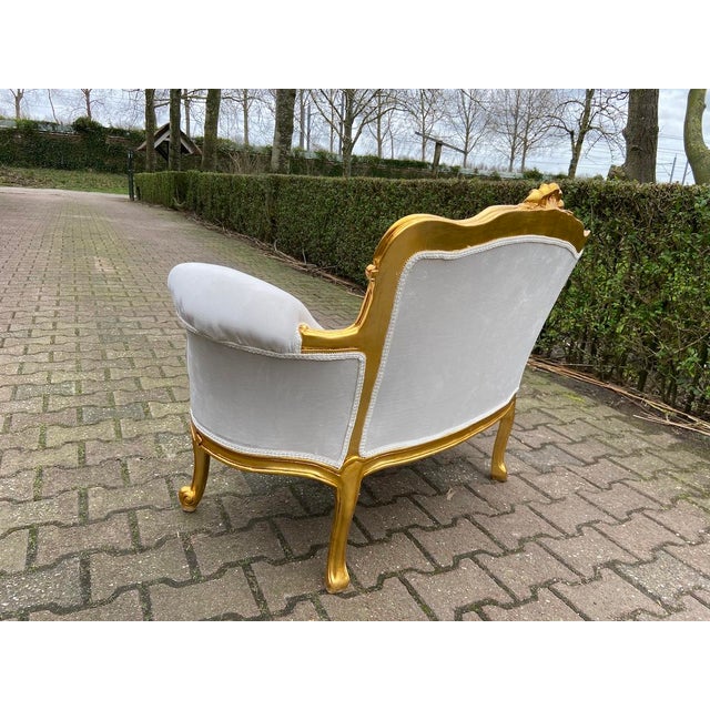 Late 20th C French Louis XVI Off-White Velvet Gilt Beech Settee 1pc For Sale - Image 11 of 15