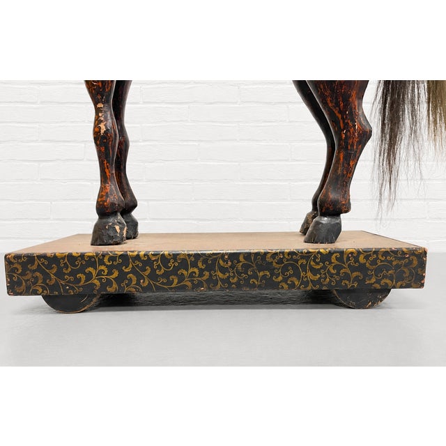 Antique European Hand Carved Wooden Horse Folk Art Sculpture on Wheeled Base For Sale In New York - Image 6 of 16