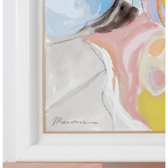 1980s 1980s Isaac Maimon "Untitled" Two Ladies Sharing Tea Artist Signed One of a Kind Original Mixed Media Framed & Matted Painting For Sale - Image 5 of 6