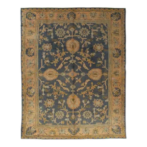 Antique Oushak Carpet, Handmade Oriental Rug Made in Turkey, Peach, Blue, Ivory