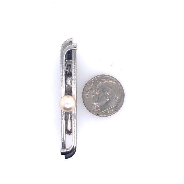 1990s Mikimoto Estate Akoya Pearl Tie Bar Sterling Silver 6.73 mm 5.91 Grams For Sale - Image 11 of 12