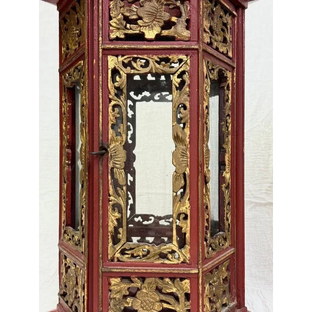 Pair of Asian Hand Carved Wooden Lanterns For Sale - Image 9 of 10