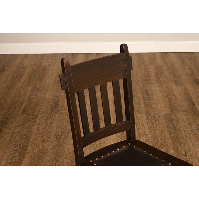 Mission Style Antique Oak Rabbit Ear Side Chair With Leather Seat For Sale - Image 4 of 18