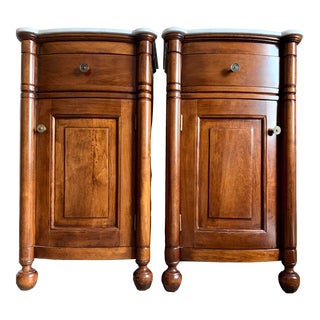 Vintage Italian Walnut Nightstands With Carrara Marble Tops - a Pair For Sale