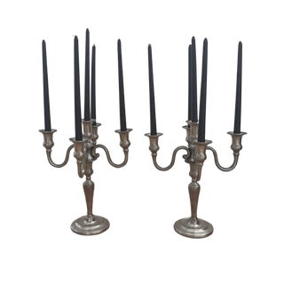 Pair of Italian Pewter Candelabras - Mid 20th Century For Sale