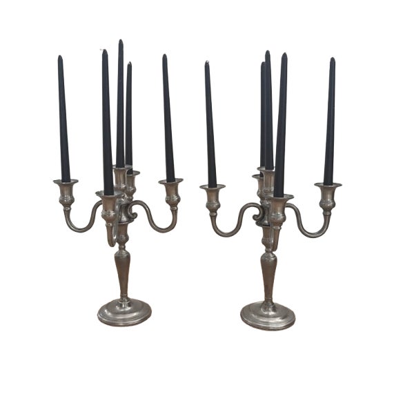 Pair of Italian Pewter Candelabras - Mid 20th Century For Sale