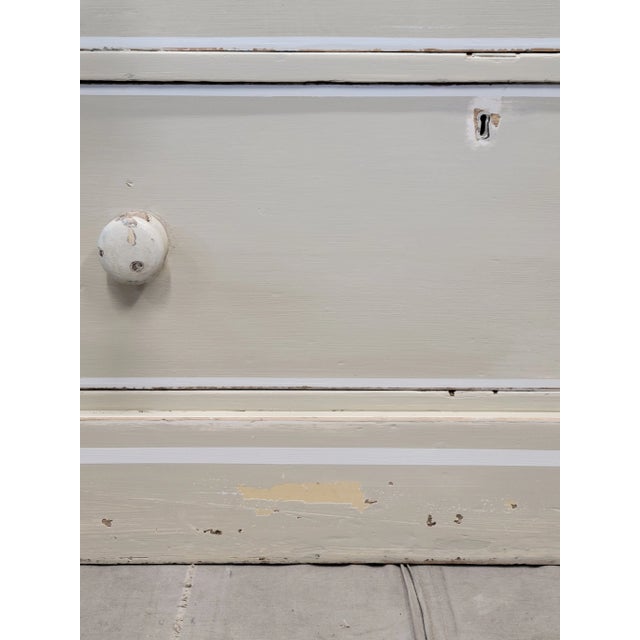 Antique English Edwardian Dresser Chest of Drawers With Old Cream and White Paint For Sale - Image 13 of 16