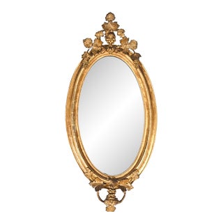 Antique Louis XVI Style Oval Gilt Wood Wall Mirror For Sale
