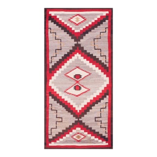 1930s Gray Medallion Tribal Antique American Navajo Rug 3'10" X 7'4" Flatweave Wool Carpet For Sale