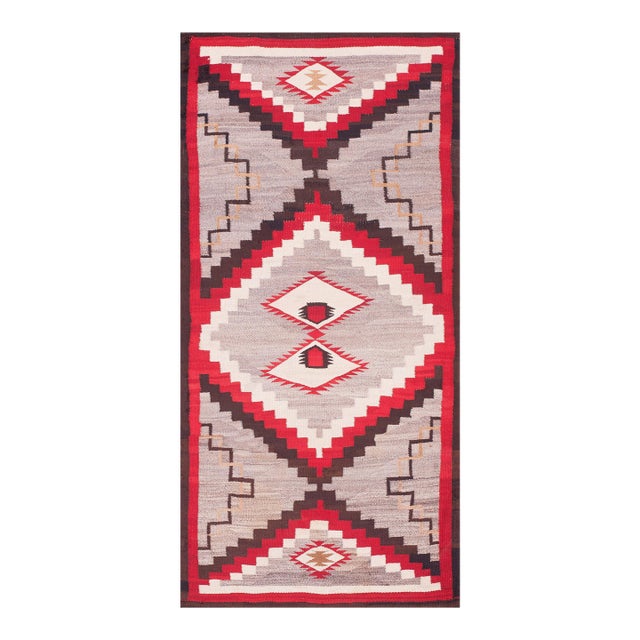 1930s Gray Medallion Tribal Antique American Navajo Rug 3'10" X 7'4" Flatweave Wool Carpet For Sale