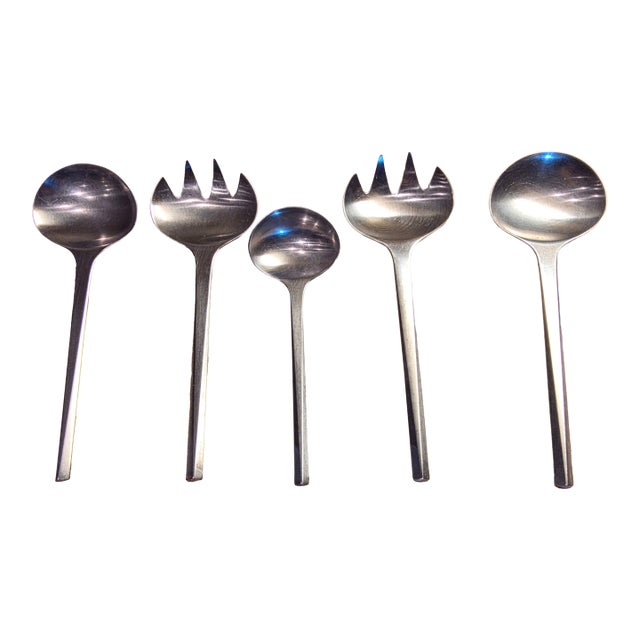 Georg Jensen Stainless Steel "Prism" Pattern Serving Pieces For Sale