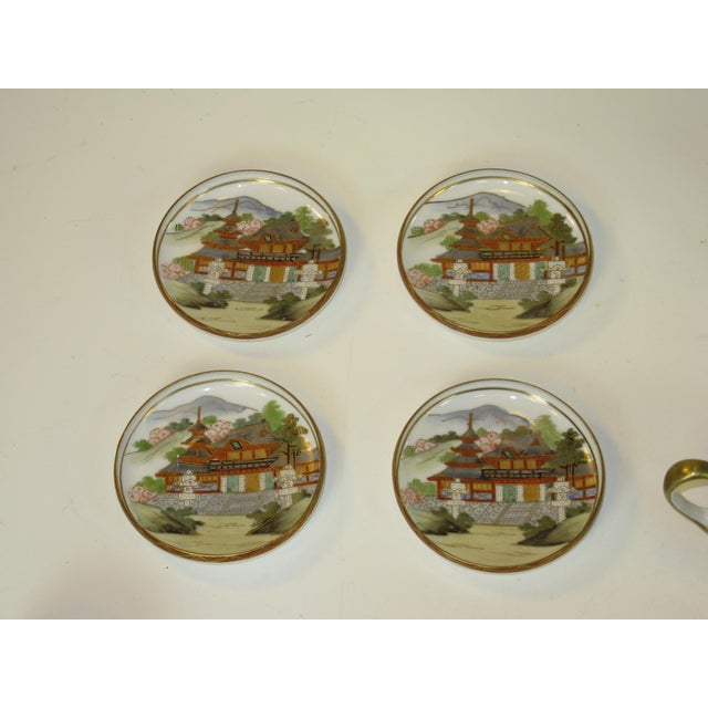 7 Pc. Set Tea Pot Sugar Bowl Cups Saucers Porcelain Antique Japanese Kutani Eggshell Porcelain Lithophane Geisha - 11 pcs For Sale - Image 13 of 18