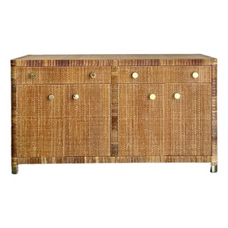 Vintage Boho Bielecky Brothers Wrapped Rattan Credenza For Sale