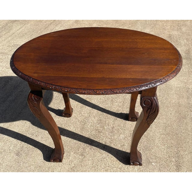 English Oval Carved Top Side Table With Claw and Ball Cabriole Carved Legs For Sale - Image 3 of 9